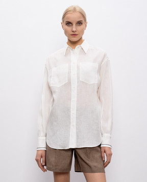Brunello Cucinelli White linen shirt with monil chain MM633RD646