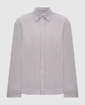 Peserico Green striped blouse with monil chain A0613300675