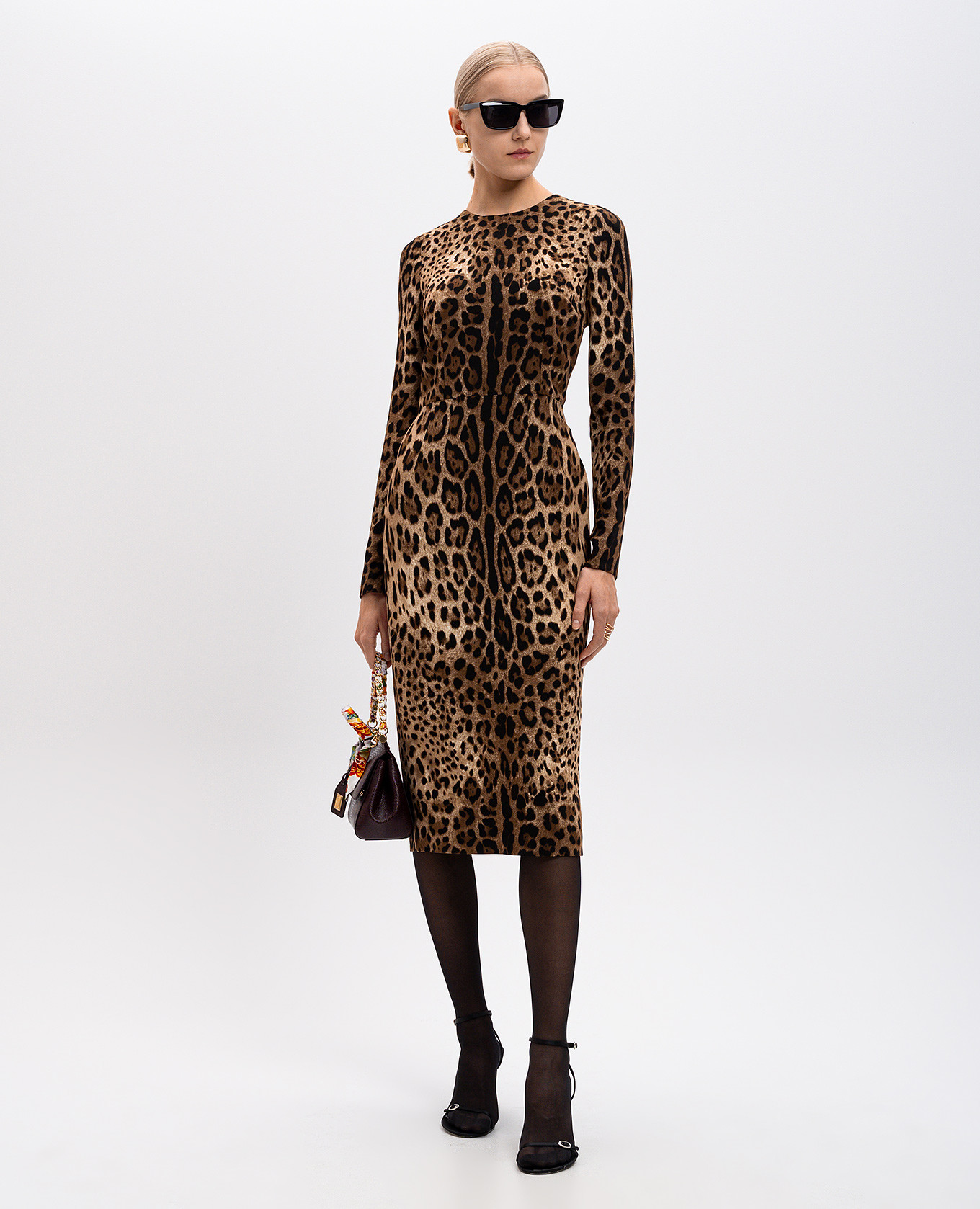 Brown animal print midi dress Dolce&Gabbana 2