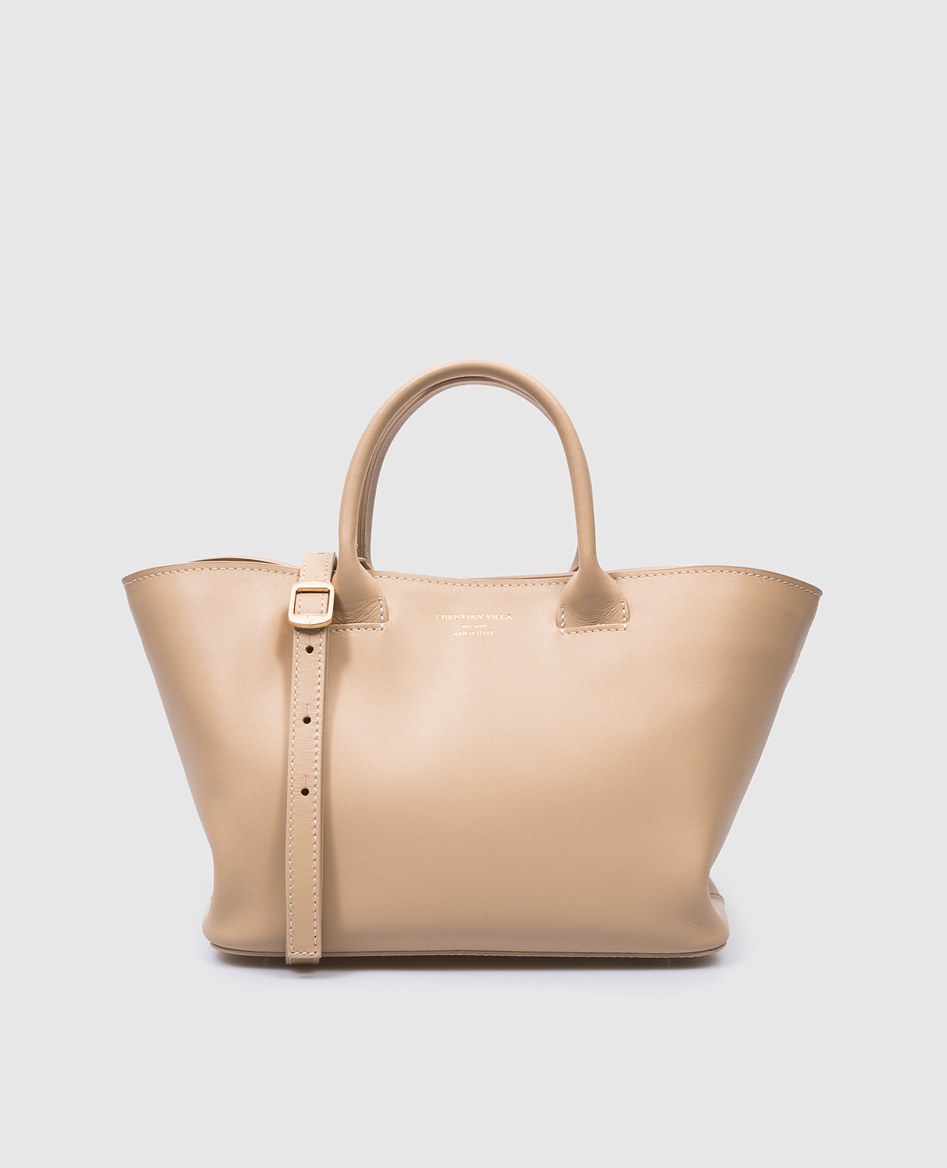 

Beige leather tote bag with logo Christian Villa