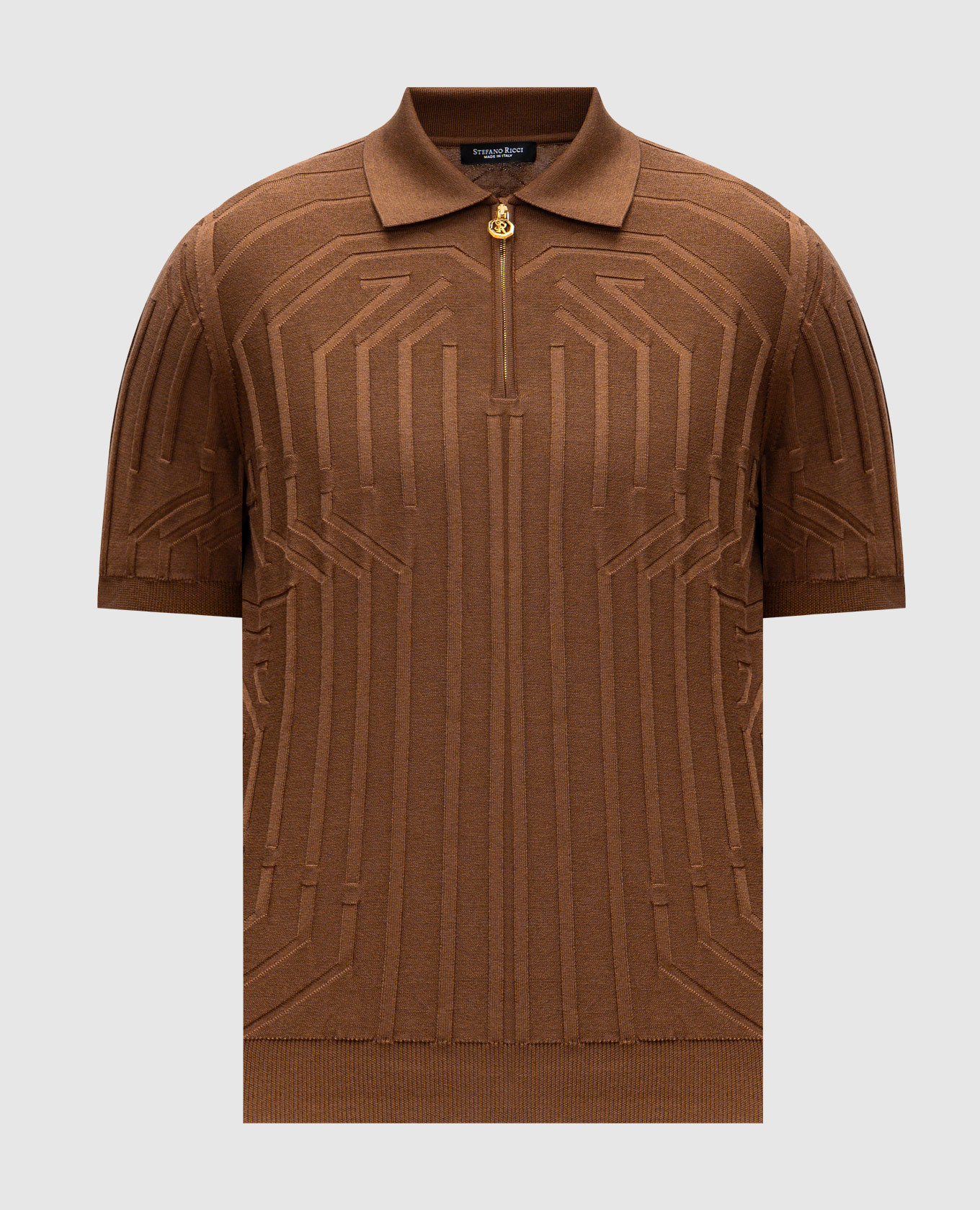 

Brown polo shirt with patterned silk Stefano Ricci