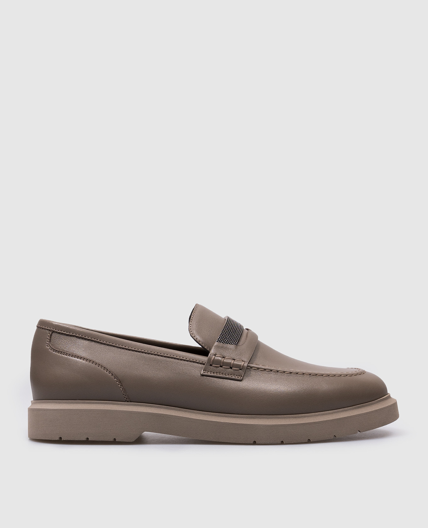 Brown leather loafers with monil chain brunello cucinelli
