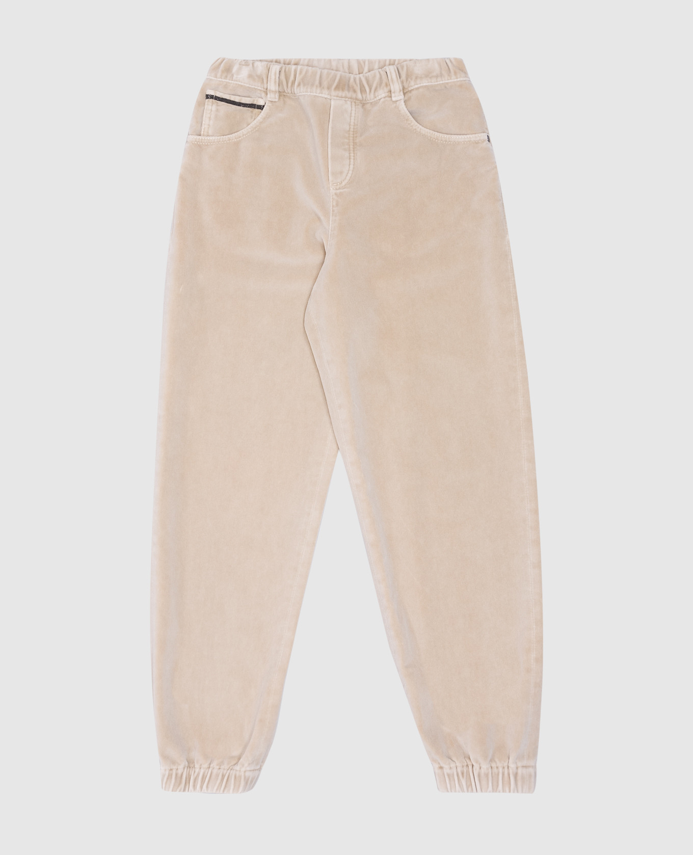 Children's beige velvet jogger pants with monil chain brunello cucinelli