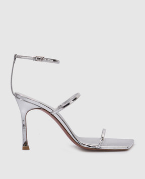 Amina Muaddi MAYA silver leather sandals 11S351640MAY