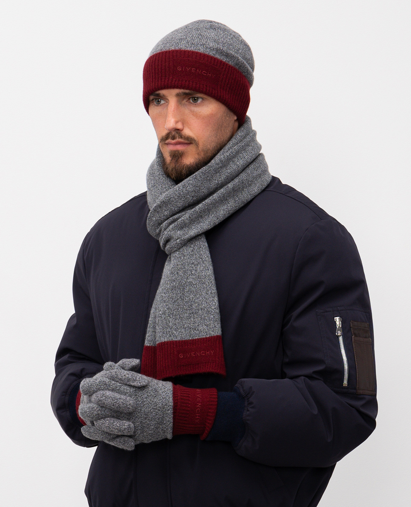 Grey cashmere scarf with logo embroidery Givenchy 2