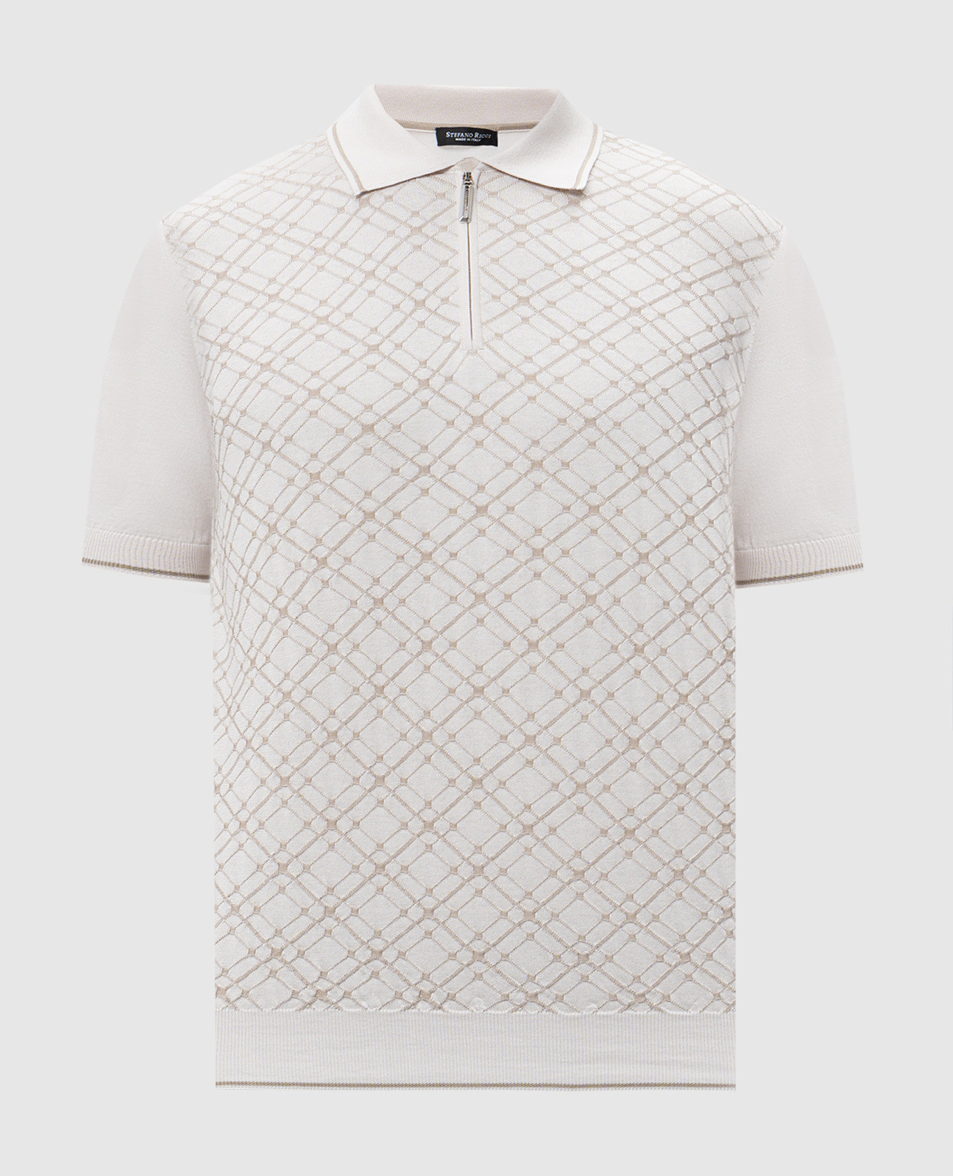 

Beige polo shirt with patterned silk Stefano Ricci