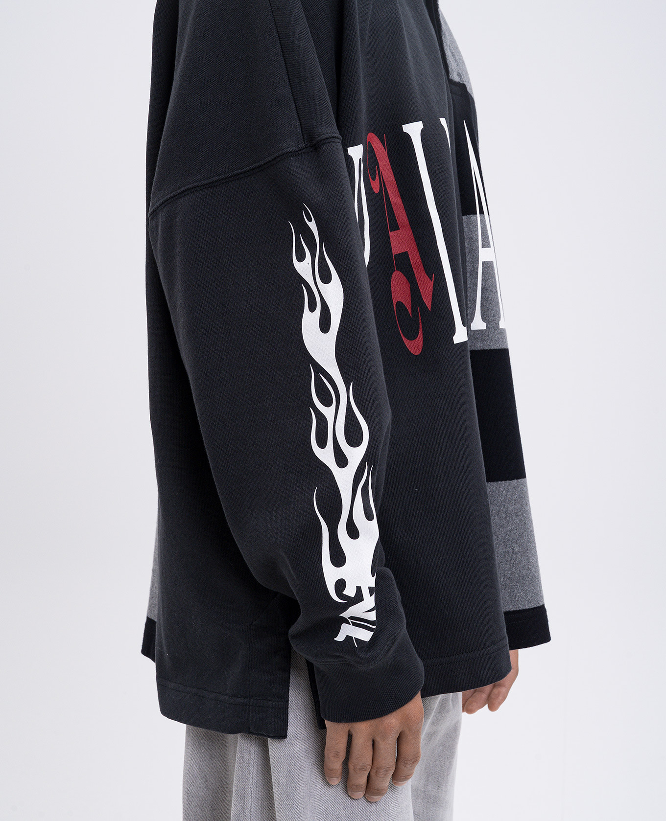 Grey long-sleeved polo collar Palm Angels 5