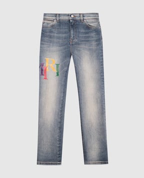 AMIRI Children's blue jeans with logo print AKDNSY1006