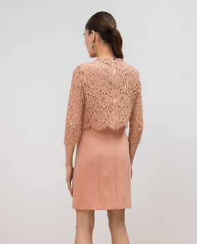 Twinset Beige mini dress of double design with lace TA721U