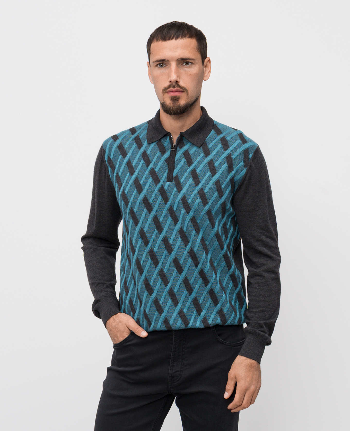

Gray wool, cashmere and silk patterned polo shirt Stefano Ricci, Grey