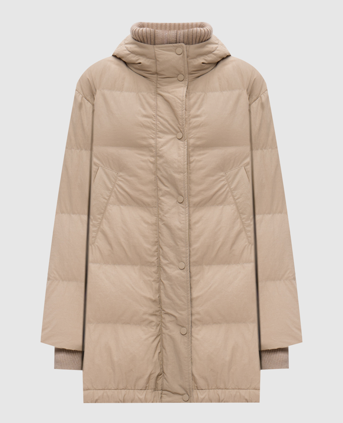 Beige cashmere down jacket with monil chain brunello cucinelli