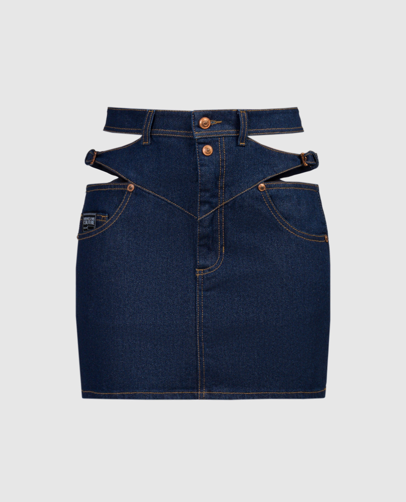 

Blue denim skirt with baroque logo Versace Jeans Couture