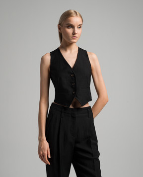 Brunello Cucinelli Black linen waistcoat with monil chain MH126HU826