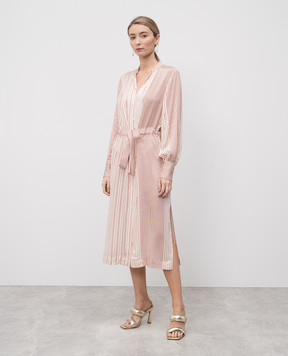 Twinset Beige striped midi shirt dress 251AP2203