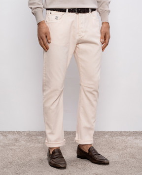 Brunello Cucinelli Pink jeans with leather logo patch M277PX1290