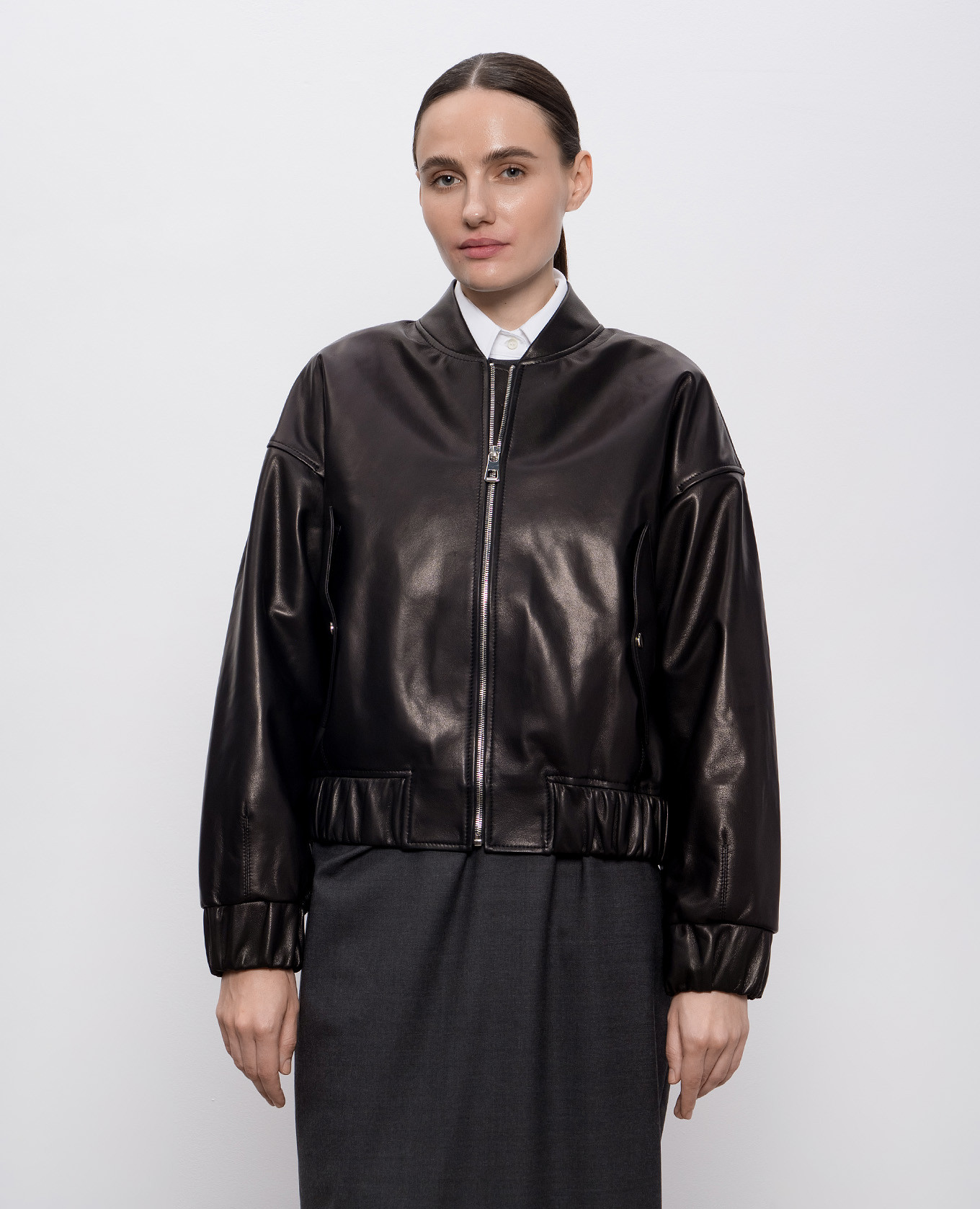 

Black leather bomber jacket Babe Pay Pls