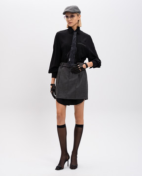 Brunello Cucinelli Black silk blouse with monil chain MB993ML916