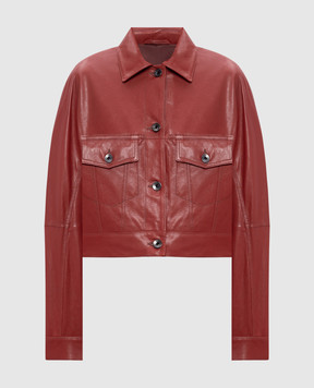 Brunello Cucinelli Giacca corta in pelle bordeaux con catena monil MPCKL7812