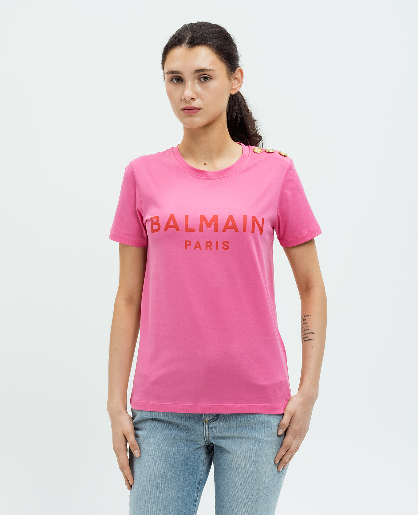 

Pink t-shirt with logo print Balmain