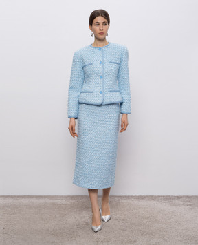 Rowen Rose Blue tweed midi skirt SKRRR241