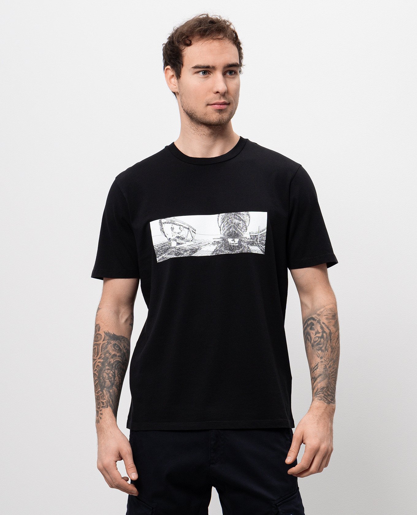 

Black T-shirt with branded print C.P. Company