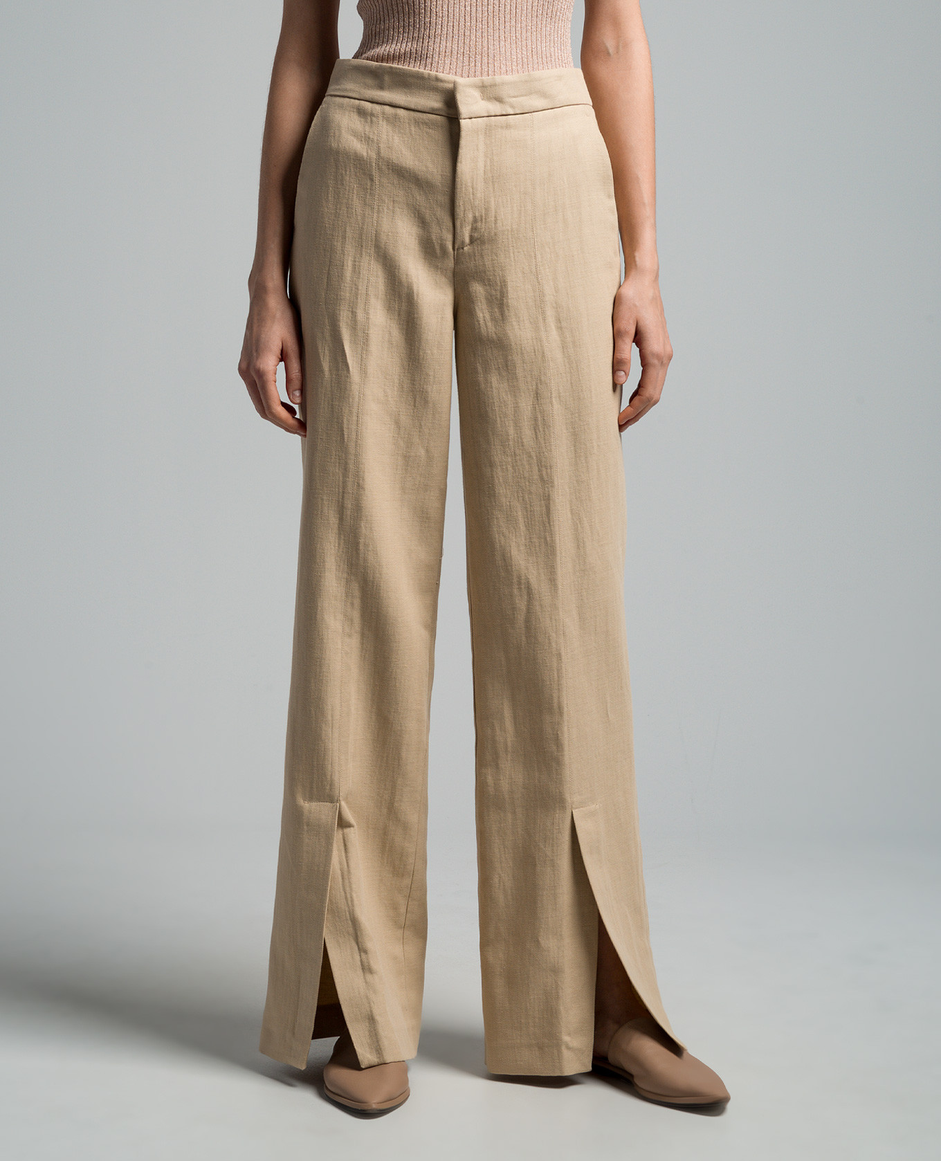 Beige linen pants with slits Twinset 3