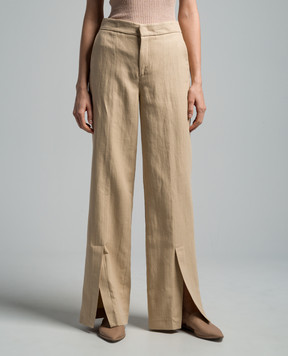 Twinset Beige linen pants with slits 241TP2562