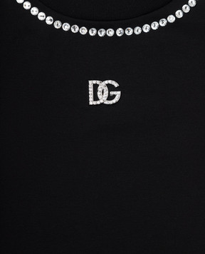 Dolce&Gabbana Children's black t-shirt with a logo with crystals L5JTKTG7K5Q812+
