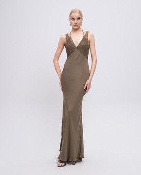 Jacob Lee Khaki double-layer silk dress WDS005SS25LO