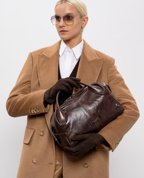 Sermoneta Gloves Brown suede gloves with slit 305B2BT