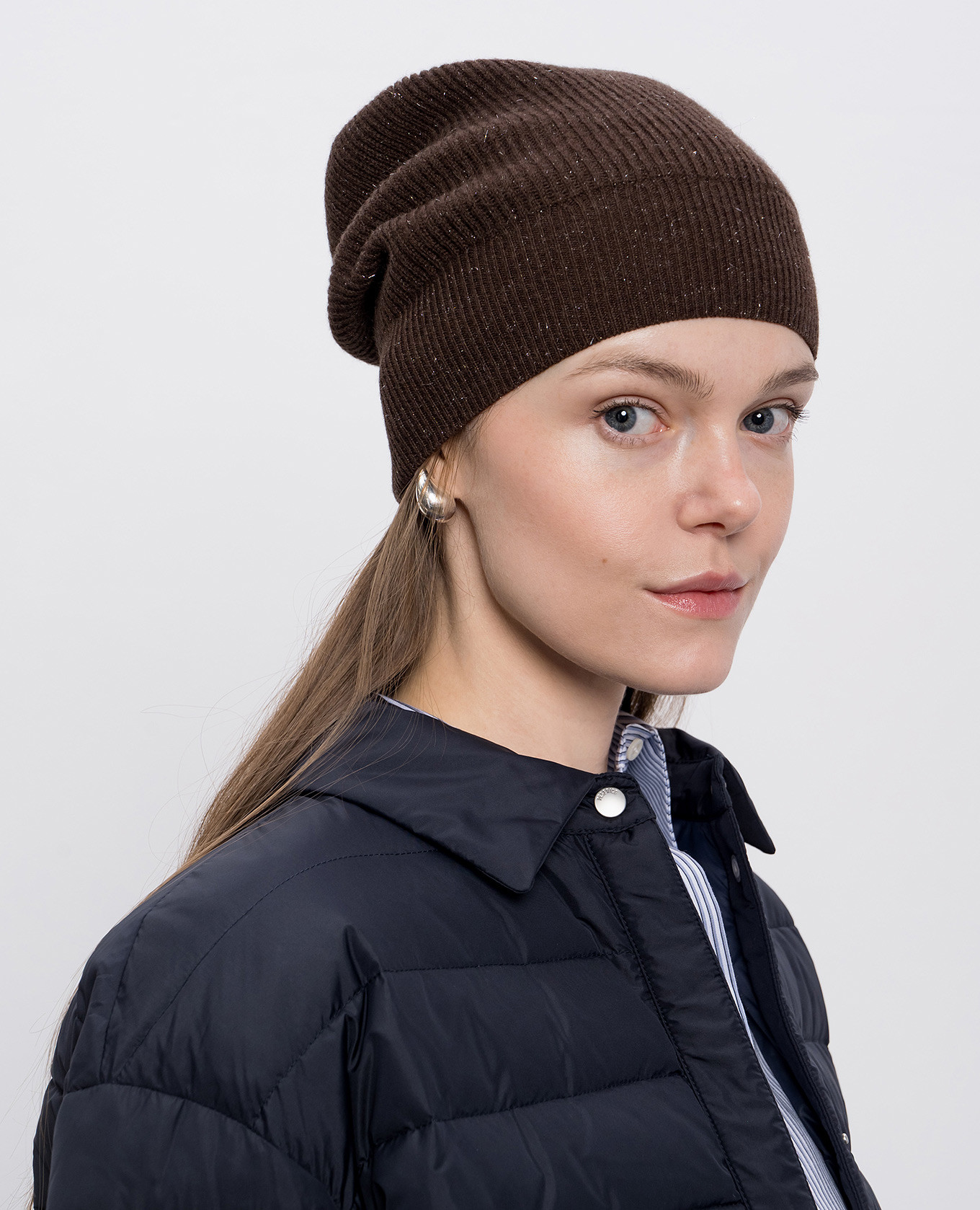 

Brown wool and silk hat with lurex Peserico