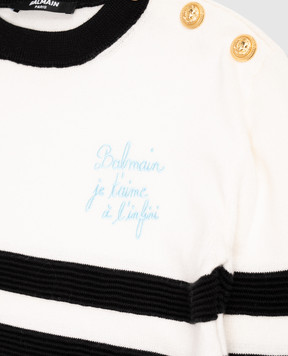 Balmain Children's white striped wool jumper BX9P50Z32971214