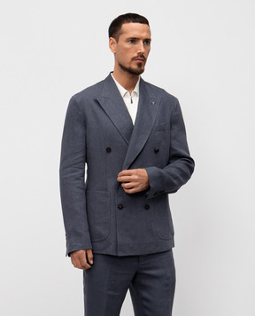 Peserico Green double-breasted patterned linen jacket R5102908266