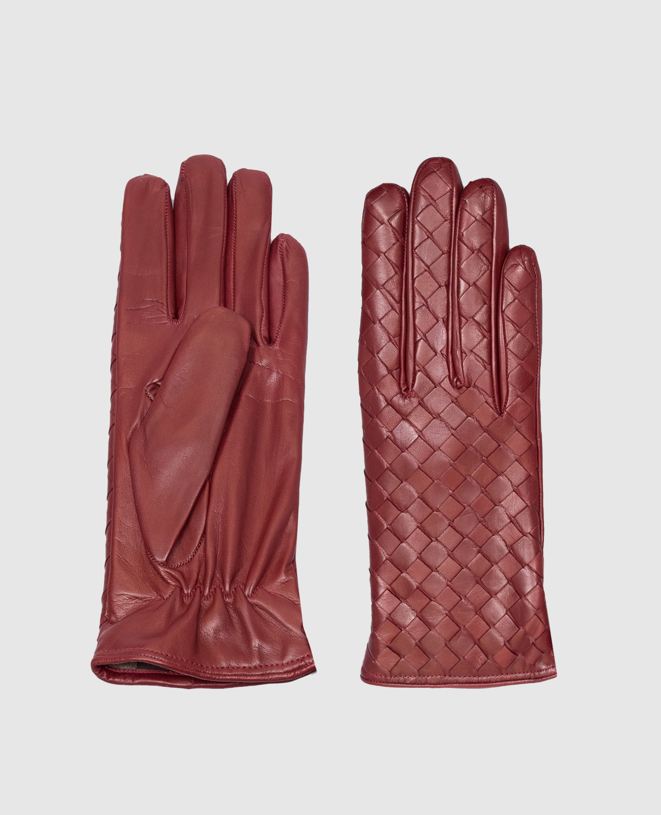 

Burgundy leather gloves with weaving Sermoneta Gloves