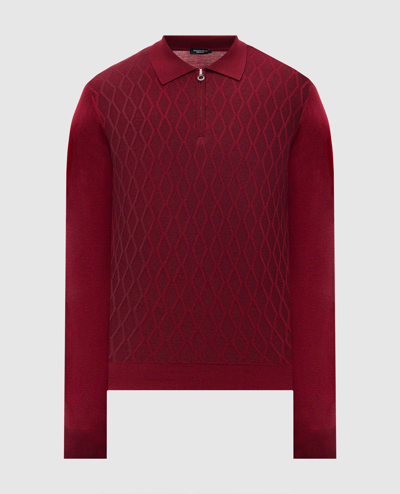 

Burgundy wool, cashmere and silk patterned polo shirt Stefano Ricci