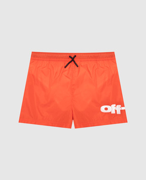 Off-White Kids' orange swim shorts with logo print OBFA001S25FAB001