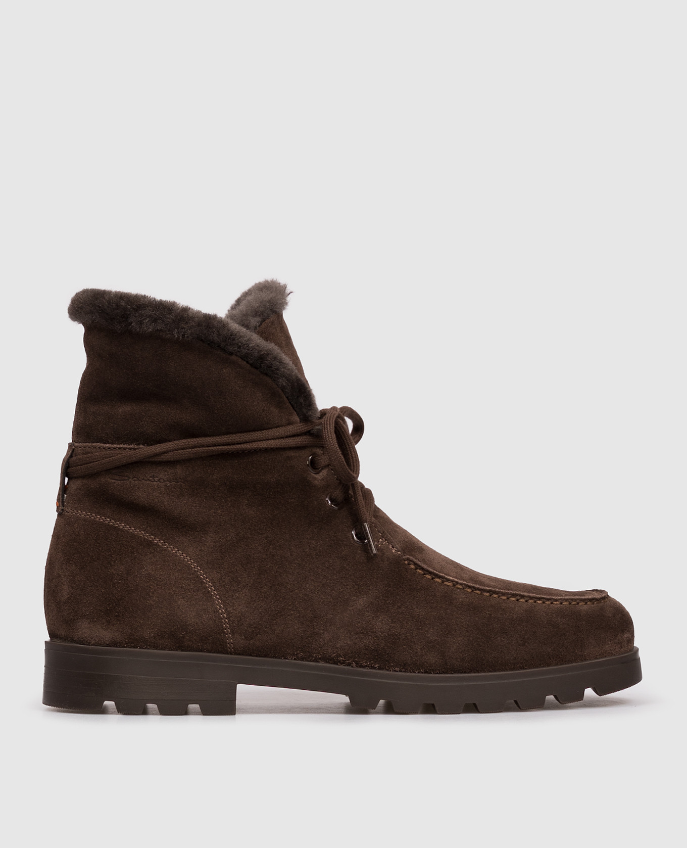 Brown suede boots with fur Santoni
