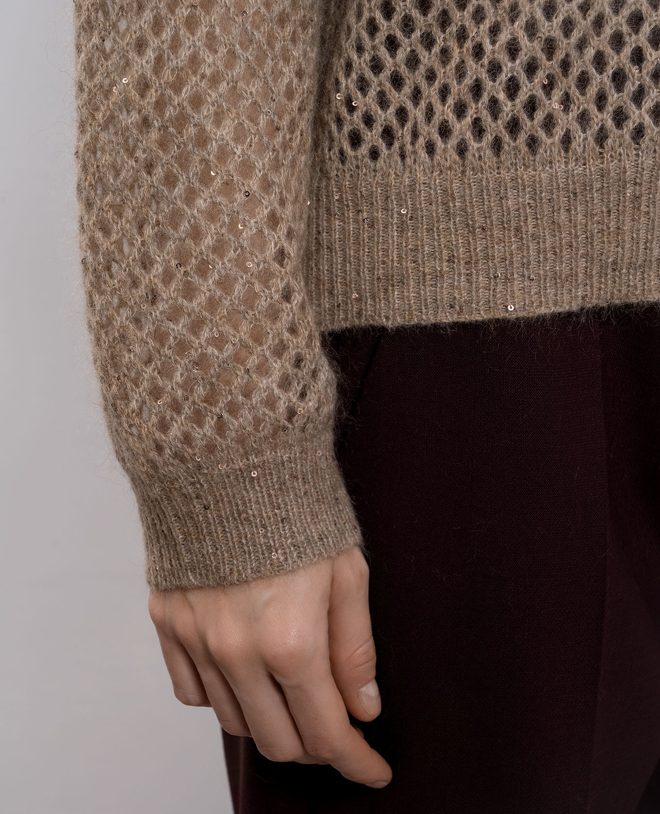 Beige openwork sweater with wool and sequins Brunello Cucinelli 5
