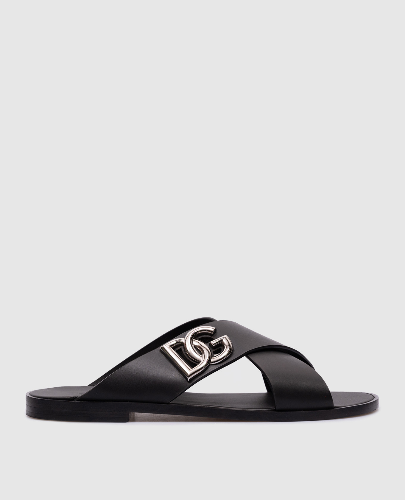 Black leather flip flops with metallic dg logo dolce&gabbana