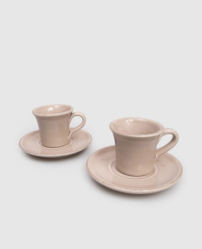 Brunello Cucinelli Set of beige ceramic cups and saucers with logo emblem MLCERB2007