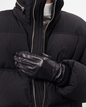 Ami Paris Black leather gloves with logo patch HGV301350
