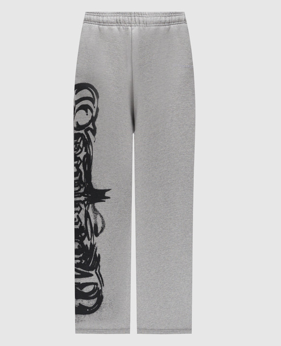 Gray melange sweatpants with logo print