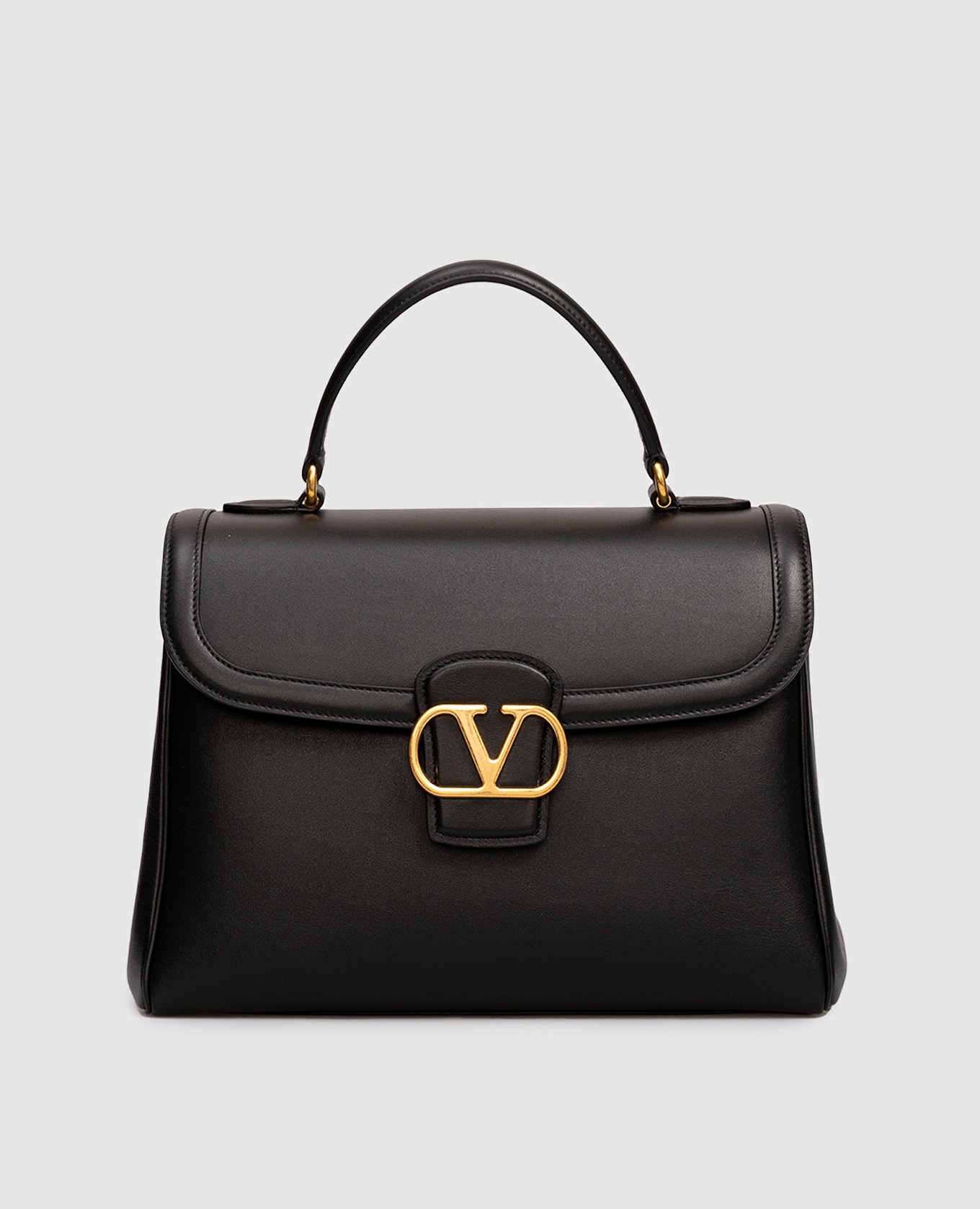 

Black leather satchel bag with logo Valentino