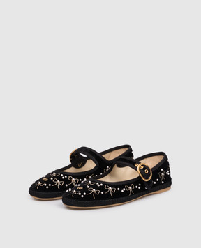 Valentino Black velvet Mary-Jane ballet flats with beads 7W2S0MQ8BNU