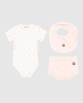 Moncler ENFANT Baby pink set of bodysuit, panties and bib with logo emblem K19518P0000489AT0