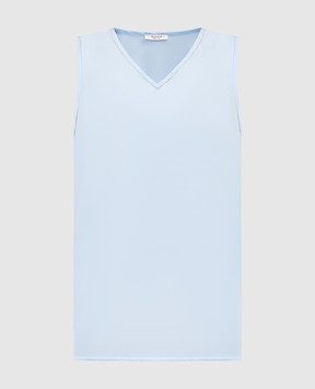 Peserico Blue silk top with monil chain S0869907325