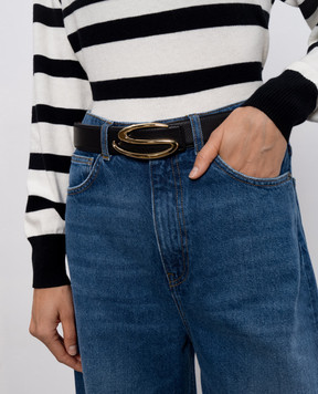 Santoni Black leather belt with textured monogram logo CW35VC907ASTASIWFM35