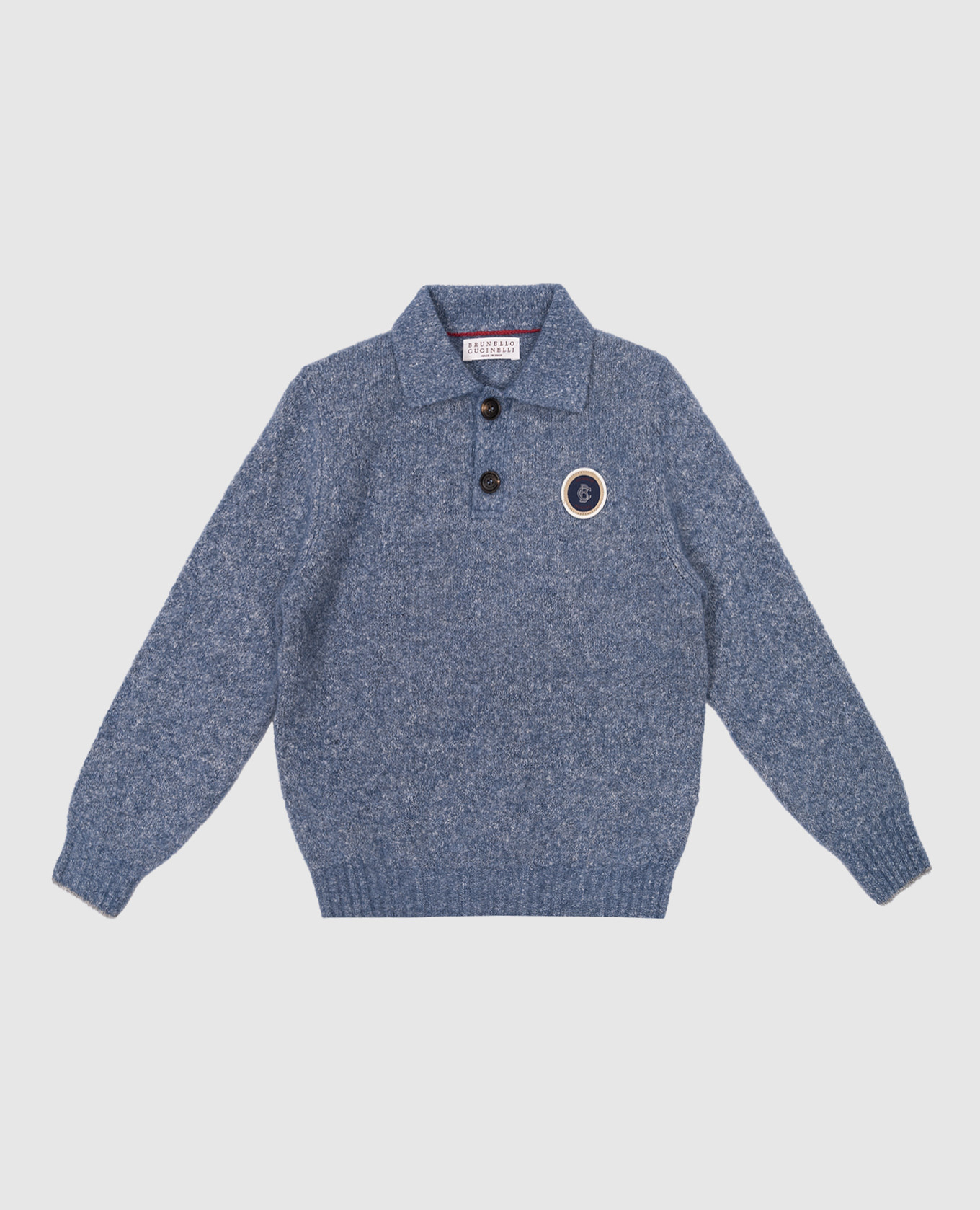 

Children's blue wool sweater with Solomeo logo patch Brunello Cucinelli