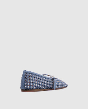 Amina Muaddi Blue leather ballet flats with ANE crystals 11S351561ANE