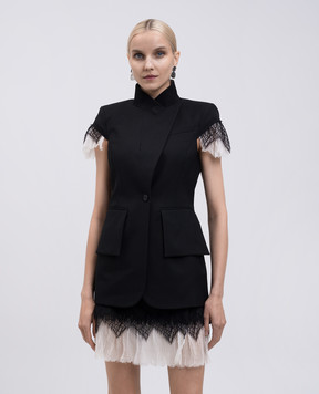 Alexander McQueen Black wool and silk vest with lace 822747QJADK